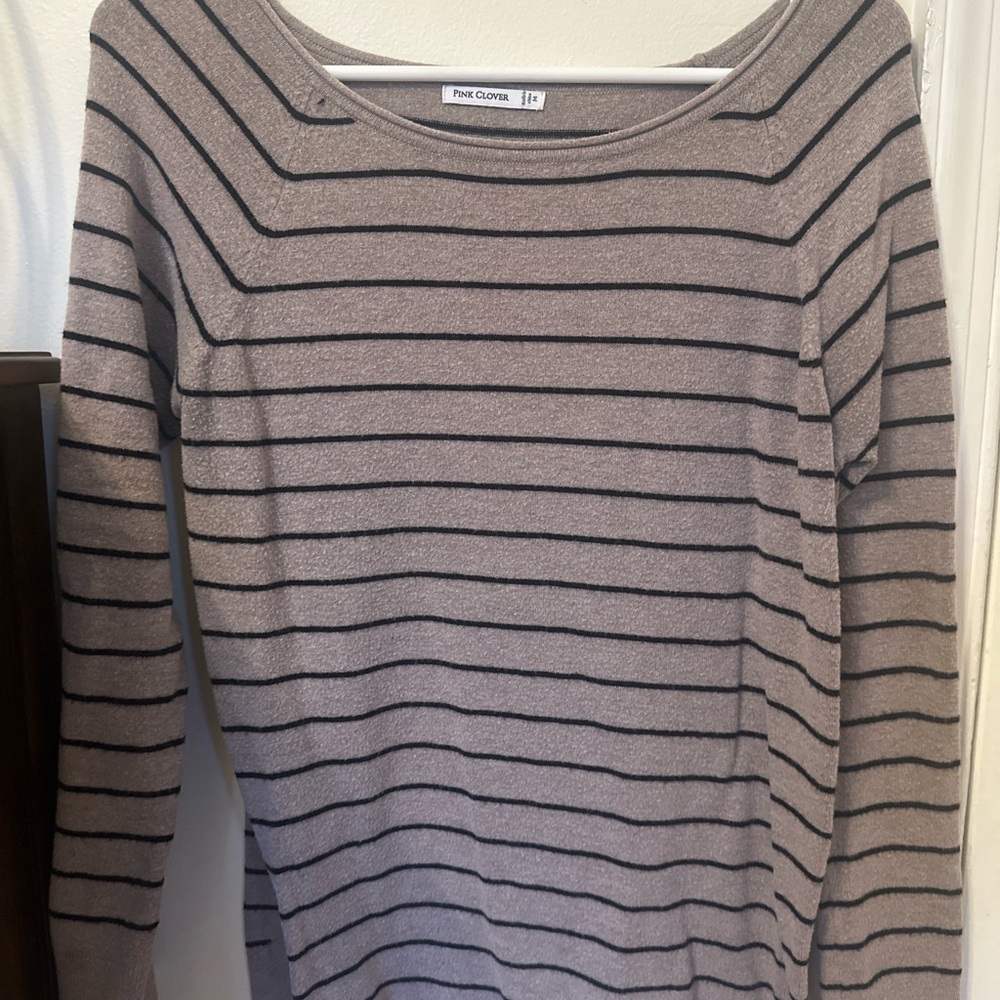 Pink Clover Tan Black Striped Sweater Lightweight Size M